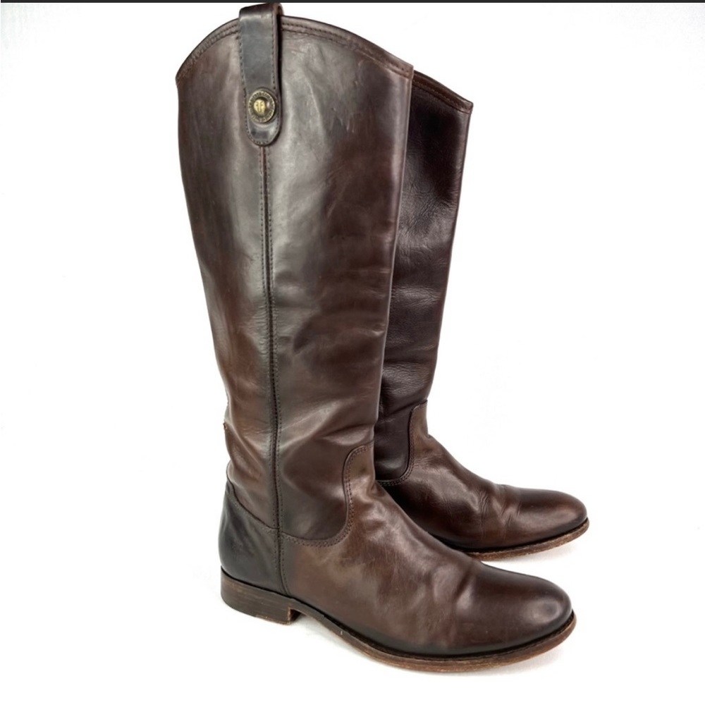 Frye Melissa Button Boots Brown Leather Riding Tall Pull On 7.5